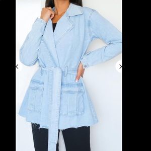 Light Blue Tie Waist Denim Jacket